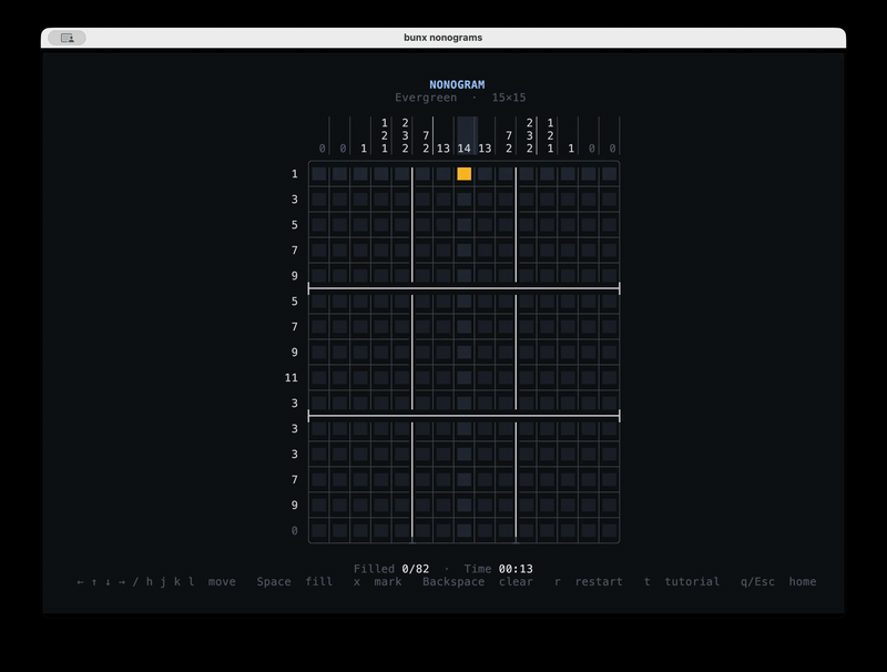 Nonograms running in the terminal